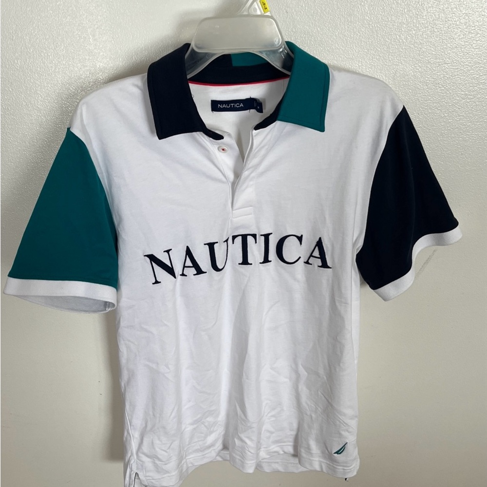 Nautica men’s polo shirt size medium. Large logo color clock